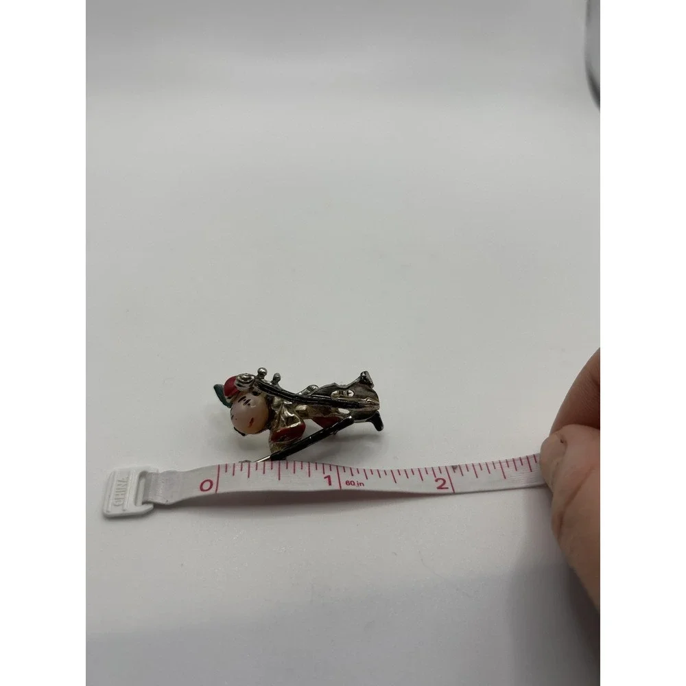 Vintage Enamel‎ Figural Musician Cello Brooch Pin Red Green Gold Tone Jewelry